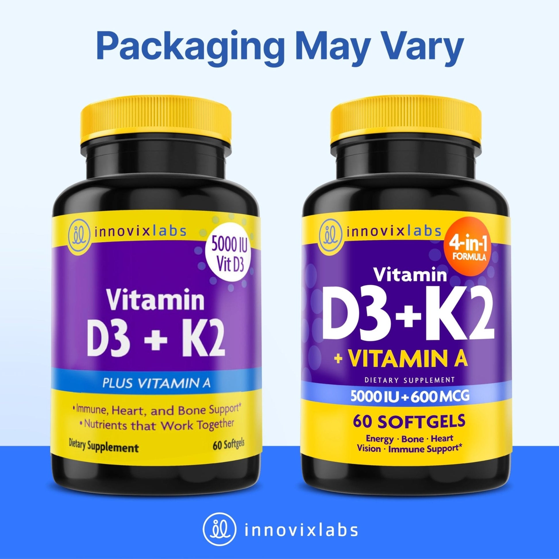 InnovixLabs Vitamin D3 K2-5000 IU Vitamin D3 Plus 600 mcg Vitamin K2 MK4 and MK7 for Max Calcium Absorption, Supports Bone, Immune, Heart Health - Maple Wellness Supplements