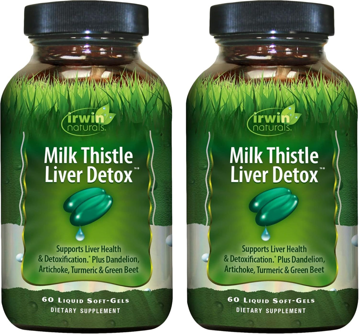 Irwin Naturals Milk Thistle Liver Detox - 60 Liquid Soft-Gels, Pack of 2 - Supports Liver Health with Dandelion, Artichoke, Turmeric & Green Beet Root - 60 Total Servings - Maple Wellness Supplements