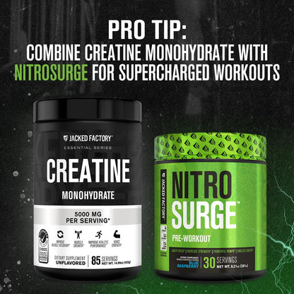 Jacked Factory Creatine Monohydrate Powder 425g - 5g Daily Creatine Supplement for Men and Women, Vegan-Friendly - Maple Wellness Supplements