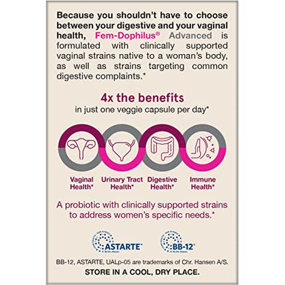 Jarrow Formulas Fem-Dophilus Advanced Vaginal & Digestive Probiotics 10 Billion CFU with 6 Science Backed Strains, for Vaginal, Urinary Tract - Maple Wellness Supplements