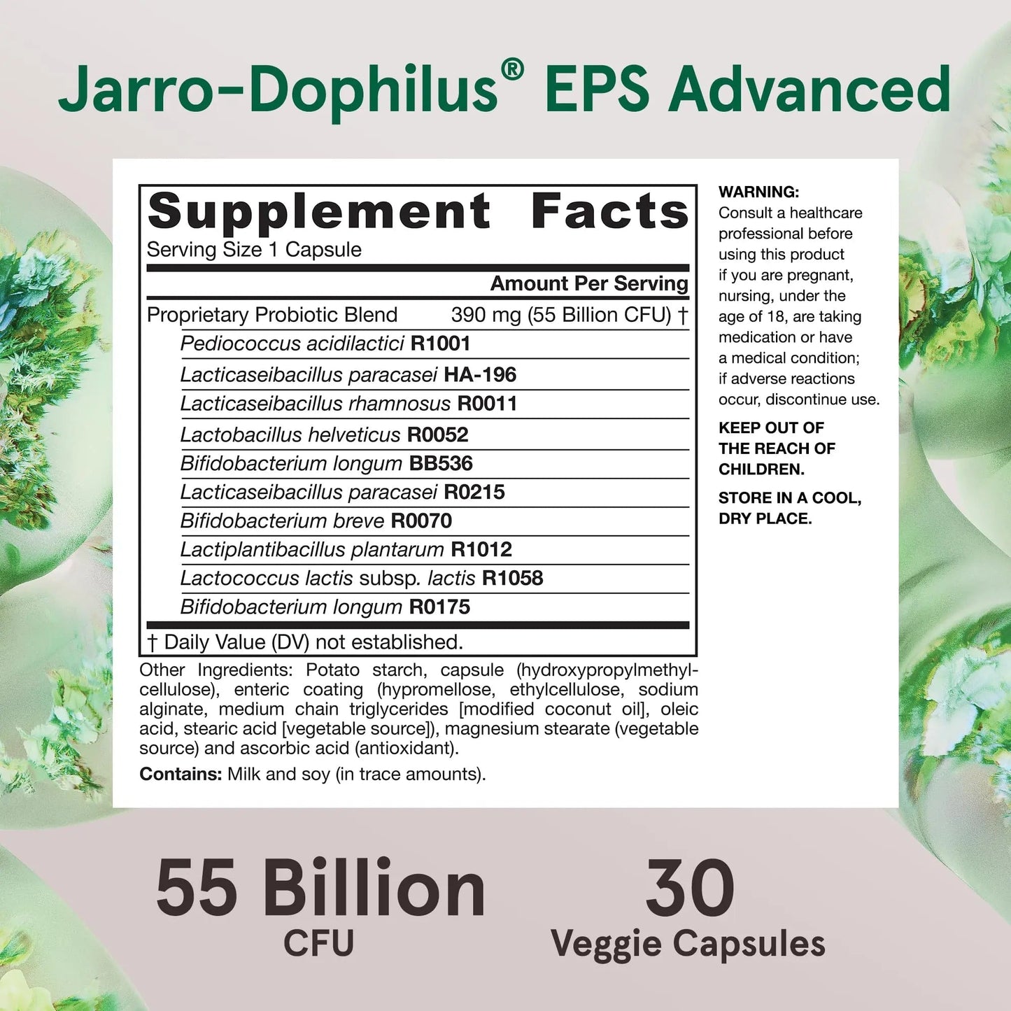 Jarrow Formulas Jarro-Dophilus EPS Advanced, 55 Billion CFU Probiotics, Digestive Support for Adults, 30 Probiotic Supplement Veggie Capsules, Up to 30 Day Supply - Maple Wellness Supplements
