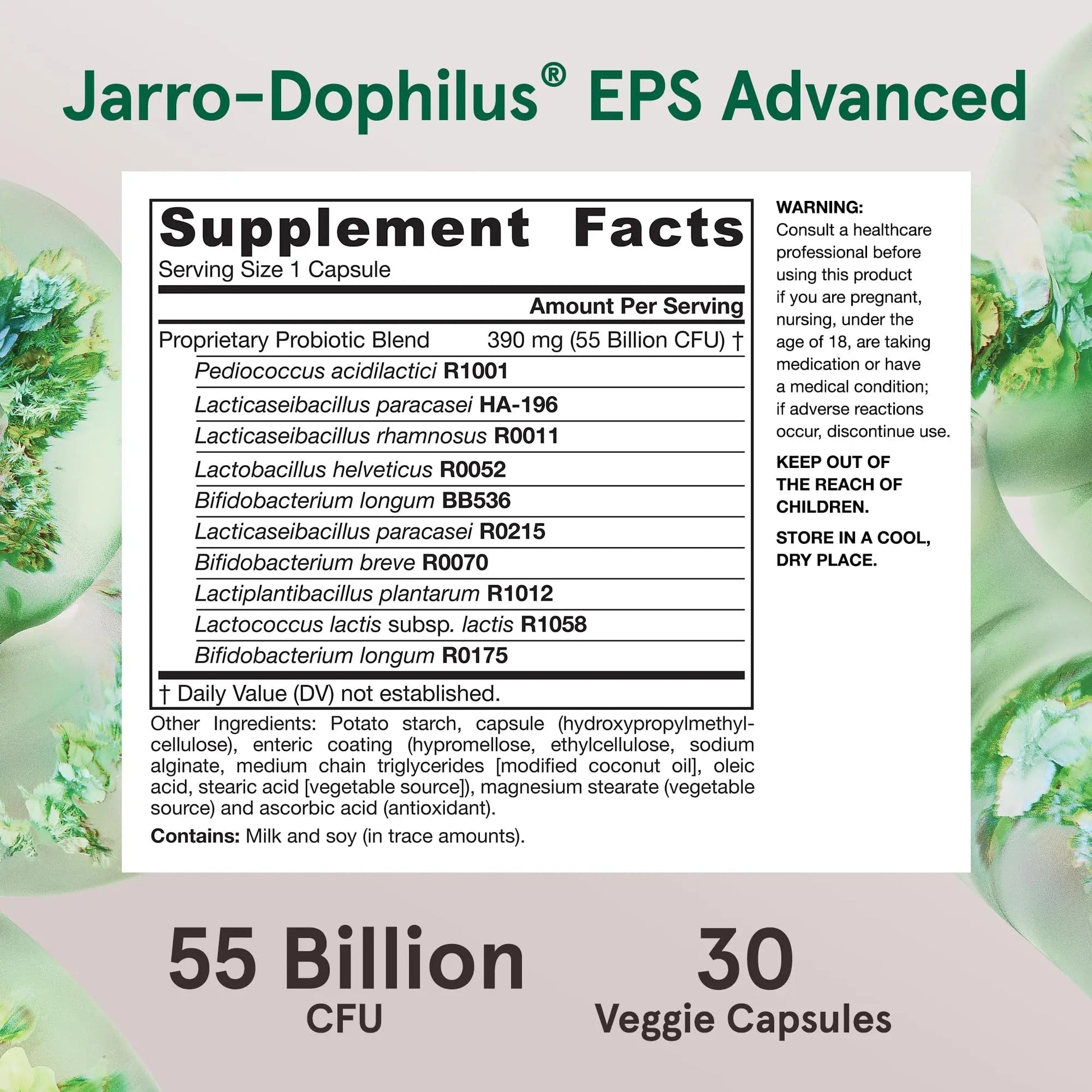 Jarrow Formulas Jarro-Dophilus EPS Advanced, 55 Billion CFU Probiotics, Digestive Support for Adults, 30 Probiotic Supplement Veggie Capsules, Up to 30 Day Supply - Maple Wellness Supplements