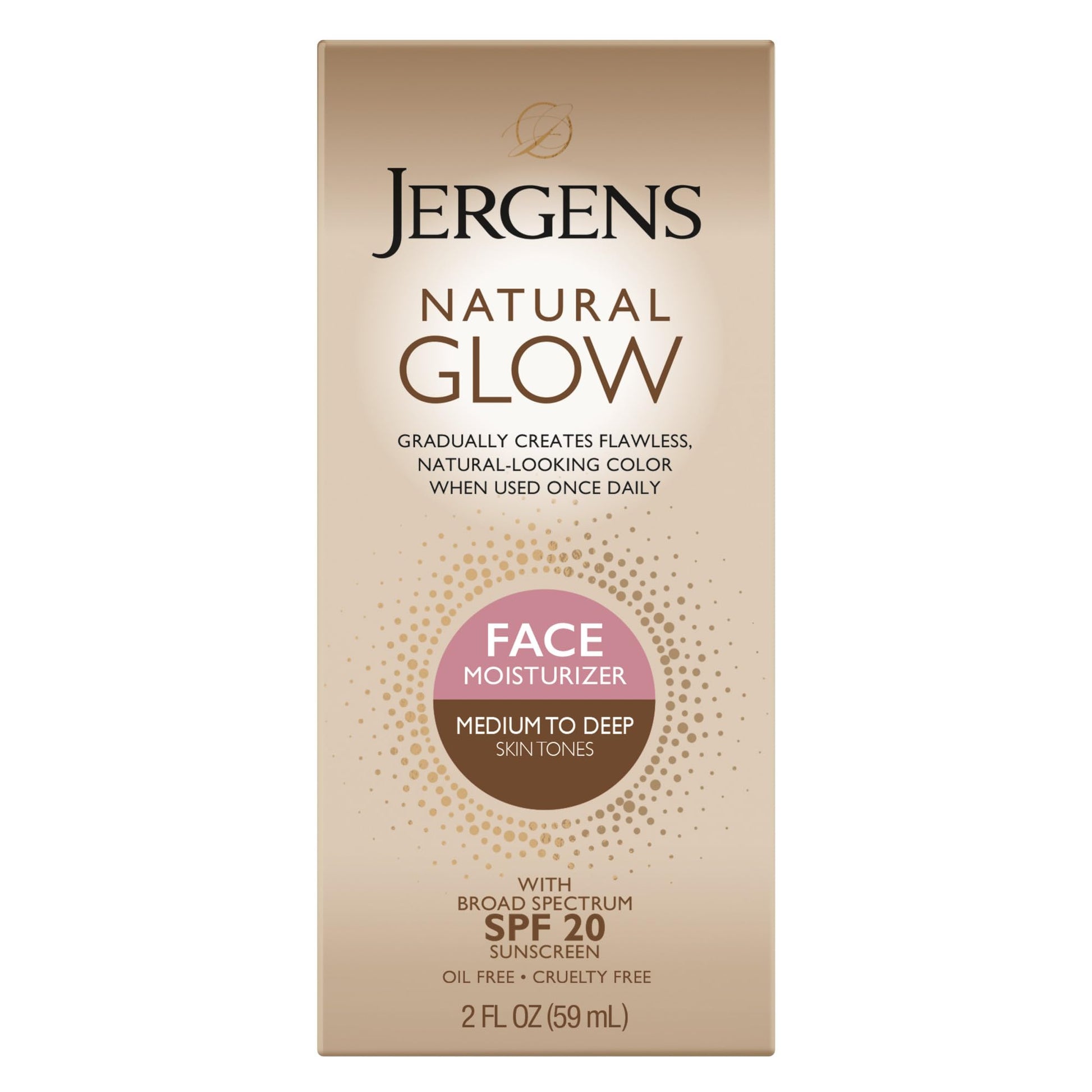 Jergens Natural Glow Self Tanner Face Moisturizer with SPF 20 Facial Sunscreen, Medium to Deep Skin Tone, Sunless Tanning, Oil Free - Maple Wellness Supplements