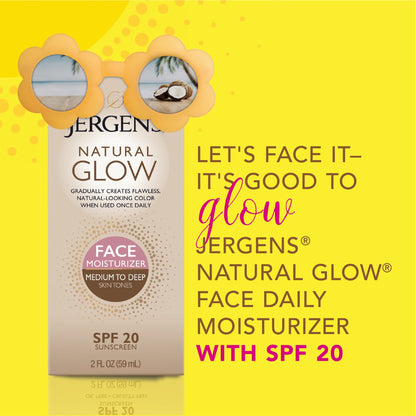 Jergens Natural Glow Self Tanner Face Moisturizer with SPF 20 Facial Sunscreen, Medium to Deep Skin Tone, Sunless Tanning, Oil Free - Maple Wellness Supplements