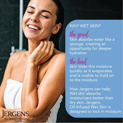 Jergens Wet Skin Body Lotion with Coconut Oil, In Shower Lotion for Dry Skin, Fast-Absorbing, Non-Sticky, Dermatologist Tested, 10 Ounce - Maple Wellness Supplements