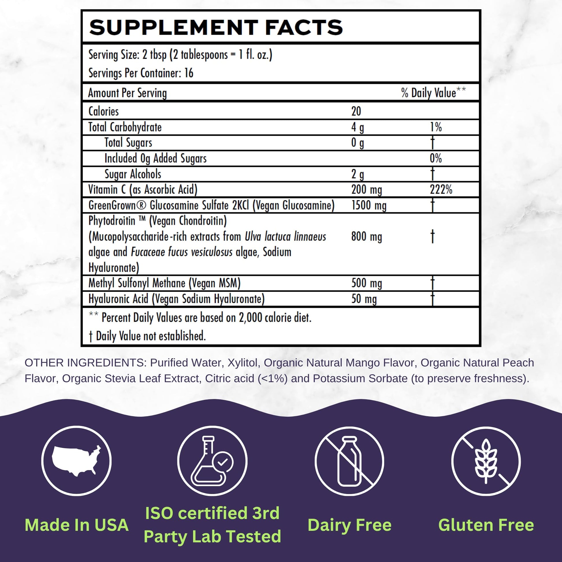 Joint Nourish – 100% Vegan Liquid Joint Supplement | Vegan Glucosamine, Chondroitin, MSM, Hyaluronic Acid & Vitamin C | Mango-Peach | Supports Joint Mobility, Cartilage & Skin | Sugar-Free,16 Servings - Maple Wellness Supplements