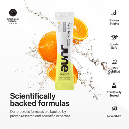June Science Daily Hero for Men | Fast Melt Pre + Probiotic for Men - Tangerine Flavor, 30 Powder Sachets - Maple Wellness Supplements