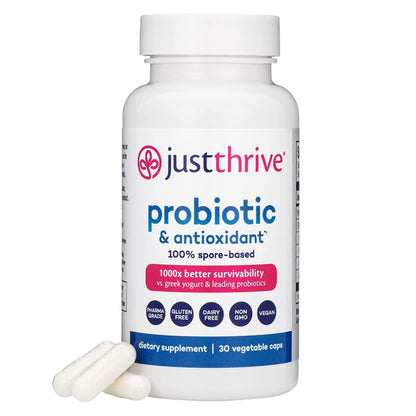 Just Thrive Probiotic & Antioxidant Supplement - 100% Spore-Based Digestive and Immune Support - Gluten Free, 30 Caps - Maple Wellness Supplements