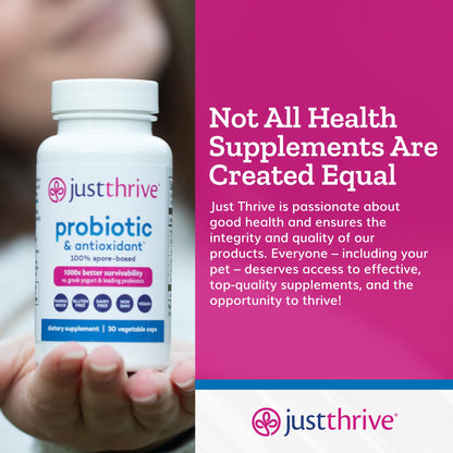 Just Thrive Probiotic & Antioxidant Supplement - 100% Spore-Based Digestive and Immune Support - Gluten Free, 30 Caps - Maple Wellness Supplements