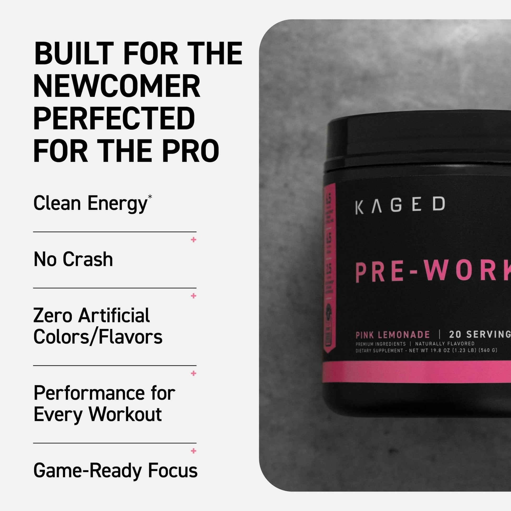 Kaged Sport Pre Workout Powder for Men & Women, Pink Lemonade, Sport Certified, 188mg Caffeine, Nitric Oxide, Beta Alanine, 20 Servings - Maple Wellness Supplements