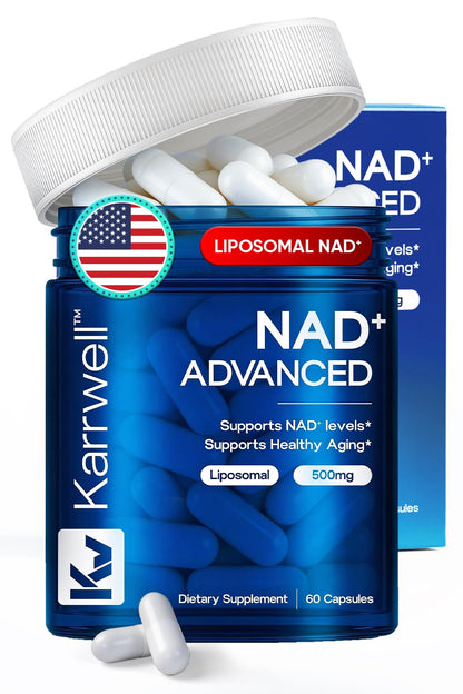 Karrwell NAD+ Advanced 500MG Liposomal NAD+ with Resveratrol - NAD Supplement for Men & Women - NMN Alternative for Cellular Energy & Healthy Aging - 60 Capsules, 30 Day Supply - Maple Wellness Supplements