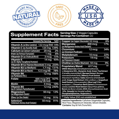 Kaya Naturals - Neuro Brain for Memory & Focus - Nootropic Energy Capsule - Nootropic Brain Support Supplement - Focus & Concentration & Learning Accuracy - Cognitive Function - 60 Count - Maple Wellness Supplements