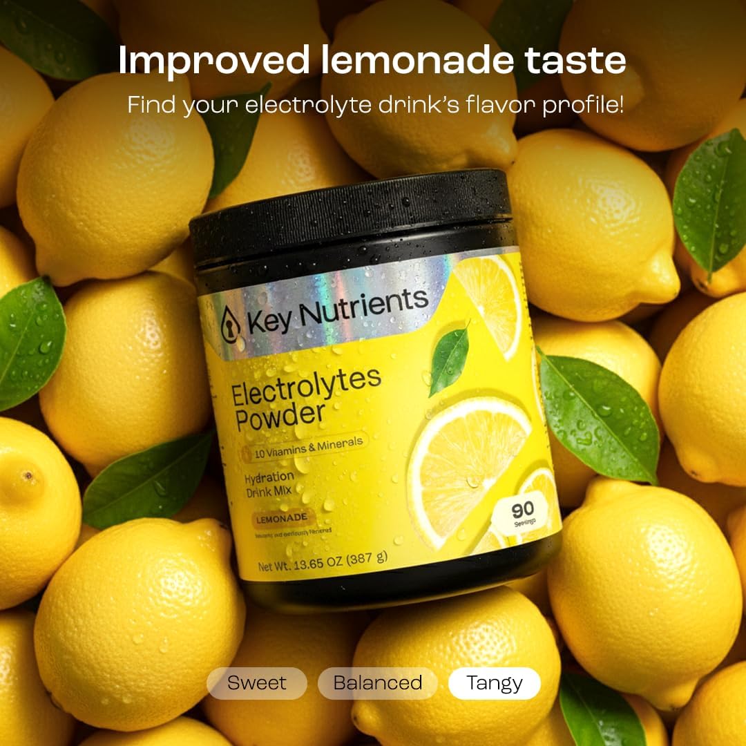 KEY NUTRIENTS Multivitamin Electrolytes Powder No Sugar - Refreshing Lemonade Electrolyte Powder - Sodium & Energy Supplement - Hydration Powder - Maple Wellness Supplements