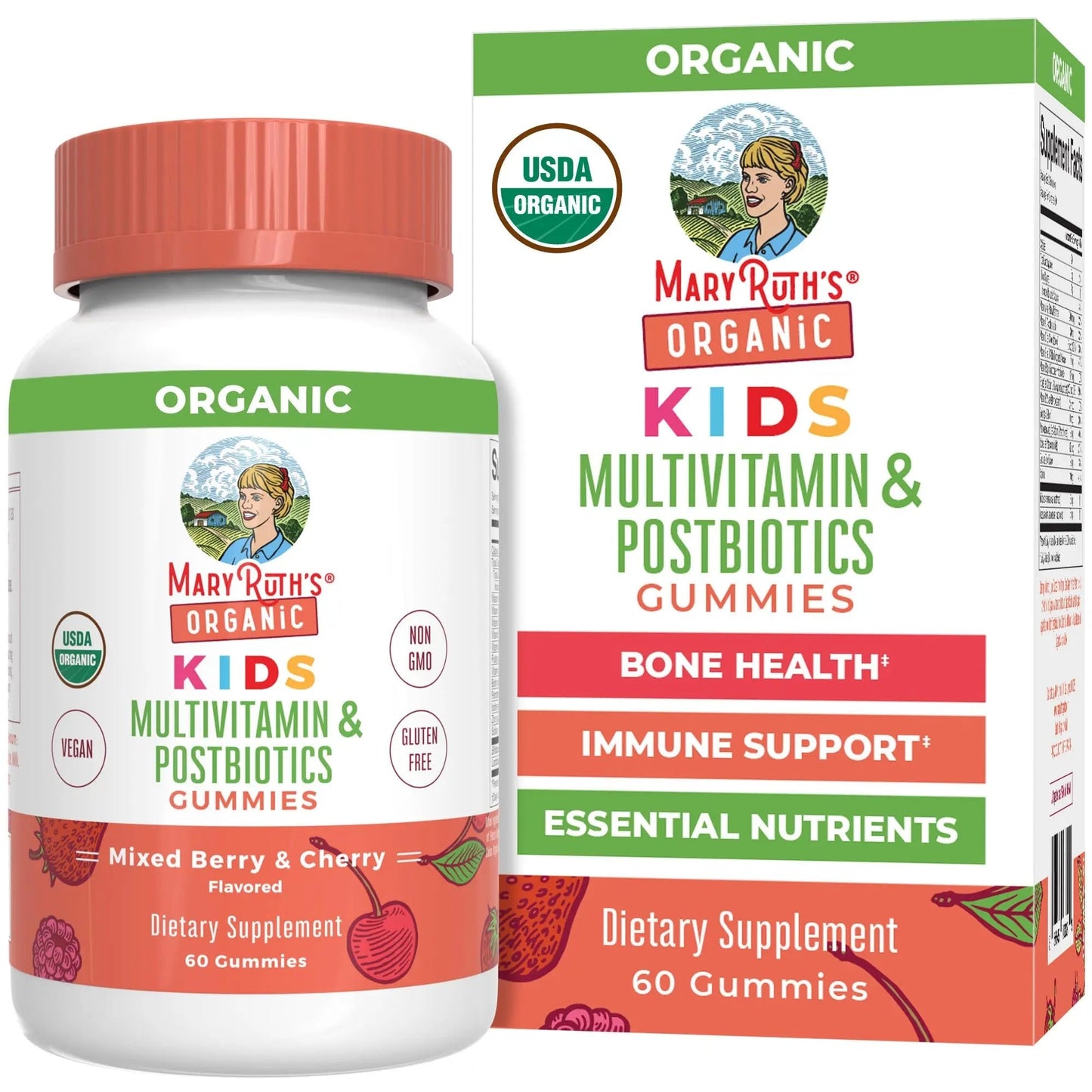 Kids Vitamins by MaryRuth's | USDA Organic | Multivitamin Gummies + Postbiotics for Ages 4+ | Multivitamin for Kids with Lactobacillus Rhamnosus | Children’s Vitamins | Vegan | Non-GMO | 60 Count - Maple Wellness Supplements