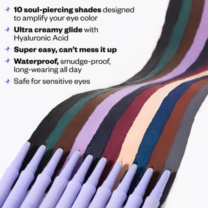 Kosas Soulgazer Gel Eyeliner (Enigma) - Waterproof, Smudge-Proof Pen with Hyaluronic Acid - Retractable Eyeliner Pencil with Sharpener & Smudger, Long-Lasting - Blackened Blue Satin - Maple Wellness Supplements