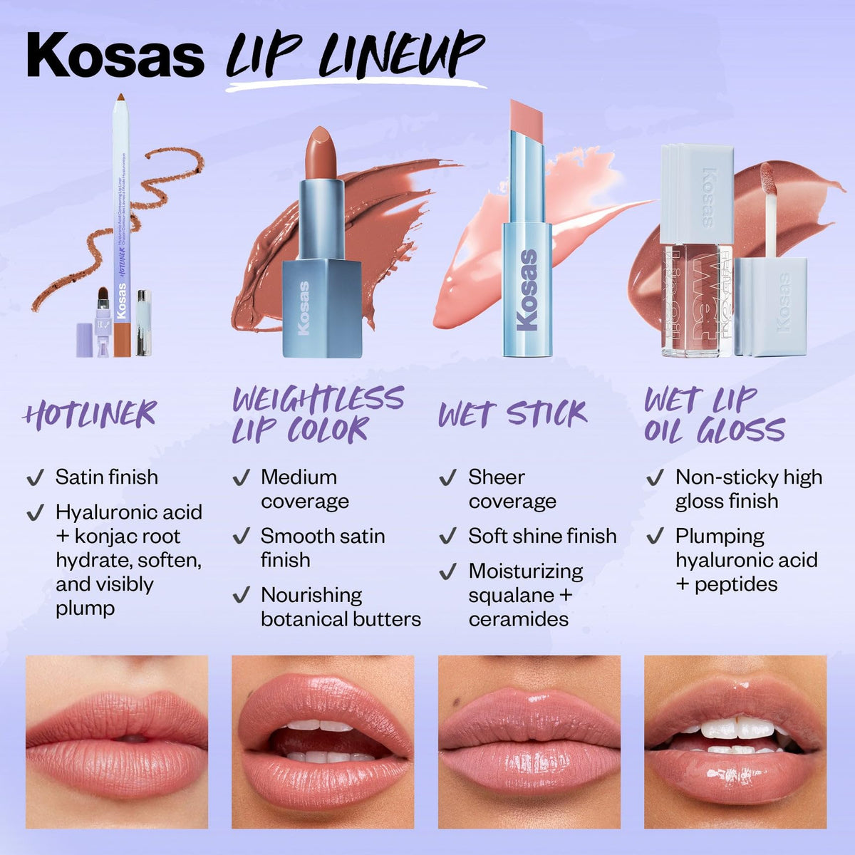 Kosas Wet Lip Oil Gloss - Hydrating Lip Plumping Treatment with Hyaluronic Acid & Peptides, Non-Sticky Finish (Unbuttoned) - Maple Wellness Supplements