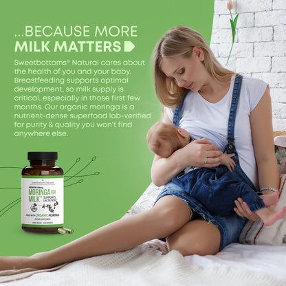 Lactation Supplement - Organic Moringa Capsules for Breastfeeding Support to Increase Breastmilk Supply (120 ct) Pure Malunggay Leaf Powder for Milk Production Booster - Maple Wellness Supplements