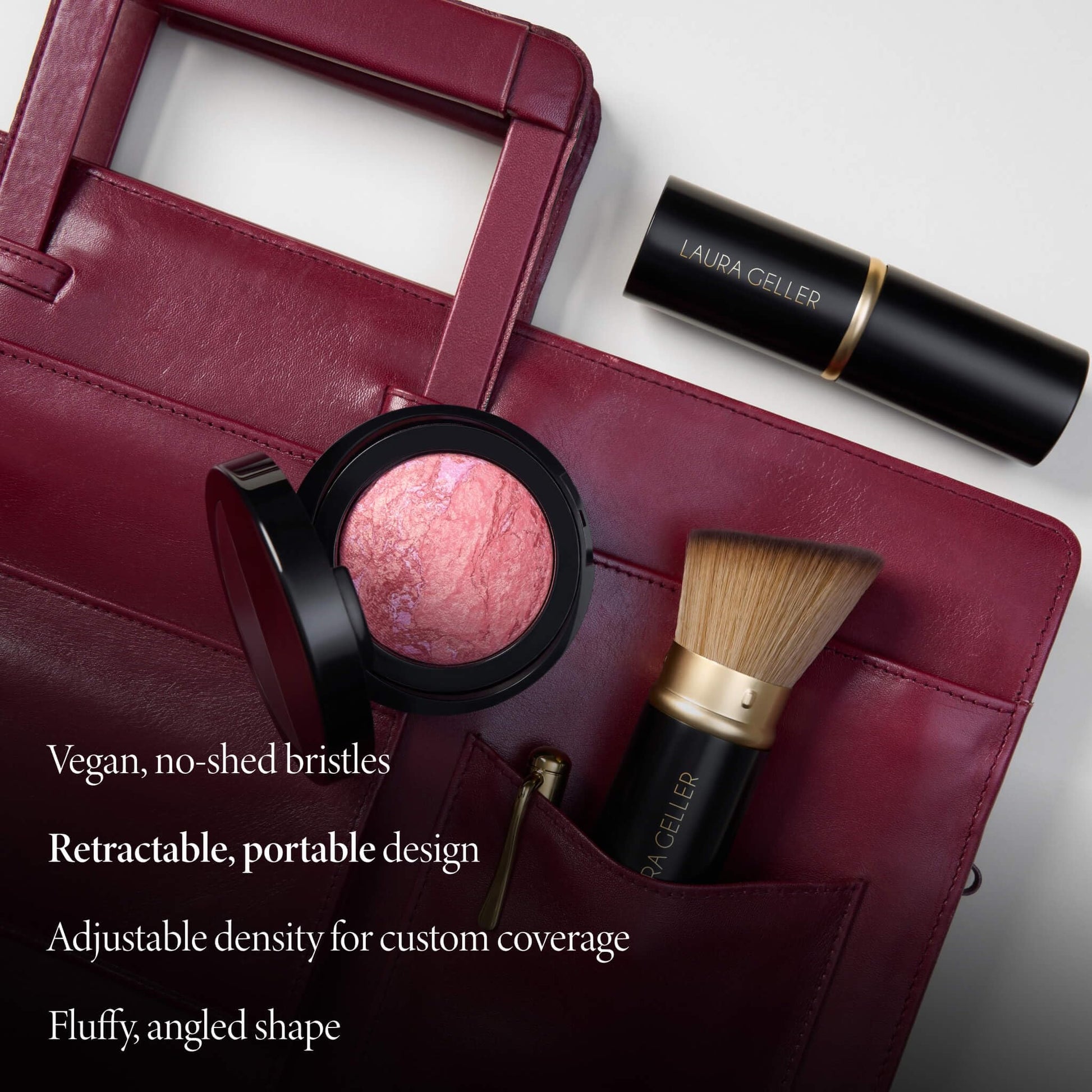 LAURA GELLER NEW YORK Cosmetic Professional Makeup Brushes - Cruelty-Free 02 Retractable Angled Kabuki Brush - Maple Wellness Supplements