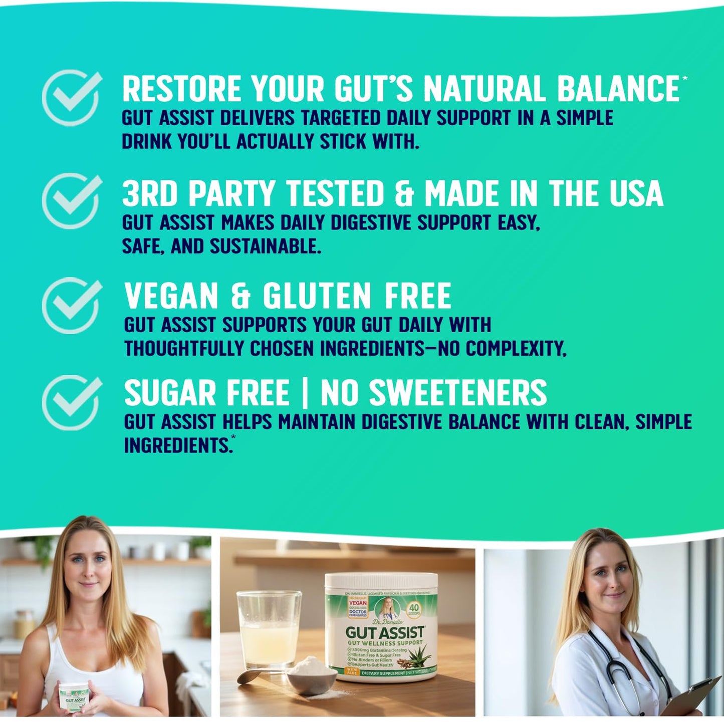 Leaky Gut Support Powder | L-Glutamine Gut Lining Digestive Drink Mix | Gluten-Free Doctor Crafted Botanical Formula | Gut Assist by Dr. Danielle - Maple Wellness Supplements