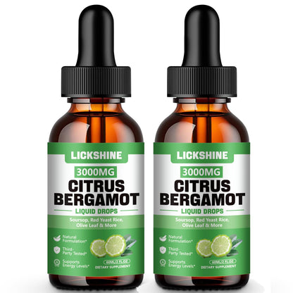 lickshine 2 Pack 3000mg Citrus Bergamot Liquid Drops - High Absorption - Cholesterol Lowering Supplement for Immune Support Anti-Aging, - Maple Wellness Supplements