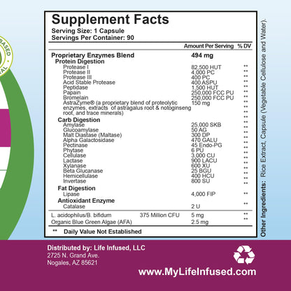 Life Infused Digestive Enzymes with Probiotics – 21 Plant-Based Enzymes with Bromelain, Papain, Amylase & Protease – Digestive Support for Gas & Bloating – - Maple Wellness Supplements