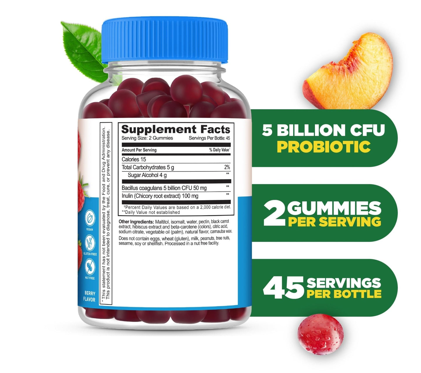 Lifeable Sugar Free Probiotics with Prebiotics Fiber – Great Tasting Natural Flavor Gummy Supplement – Keto Friendly Chewable – for Gut Health and Immune Support - Maple Wellness Supplements