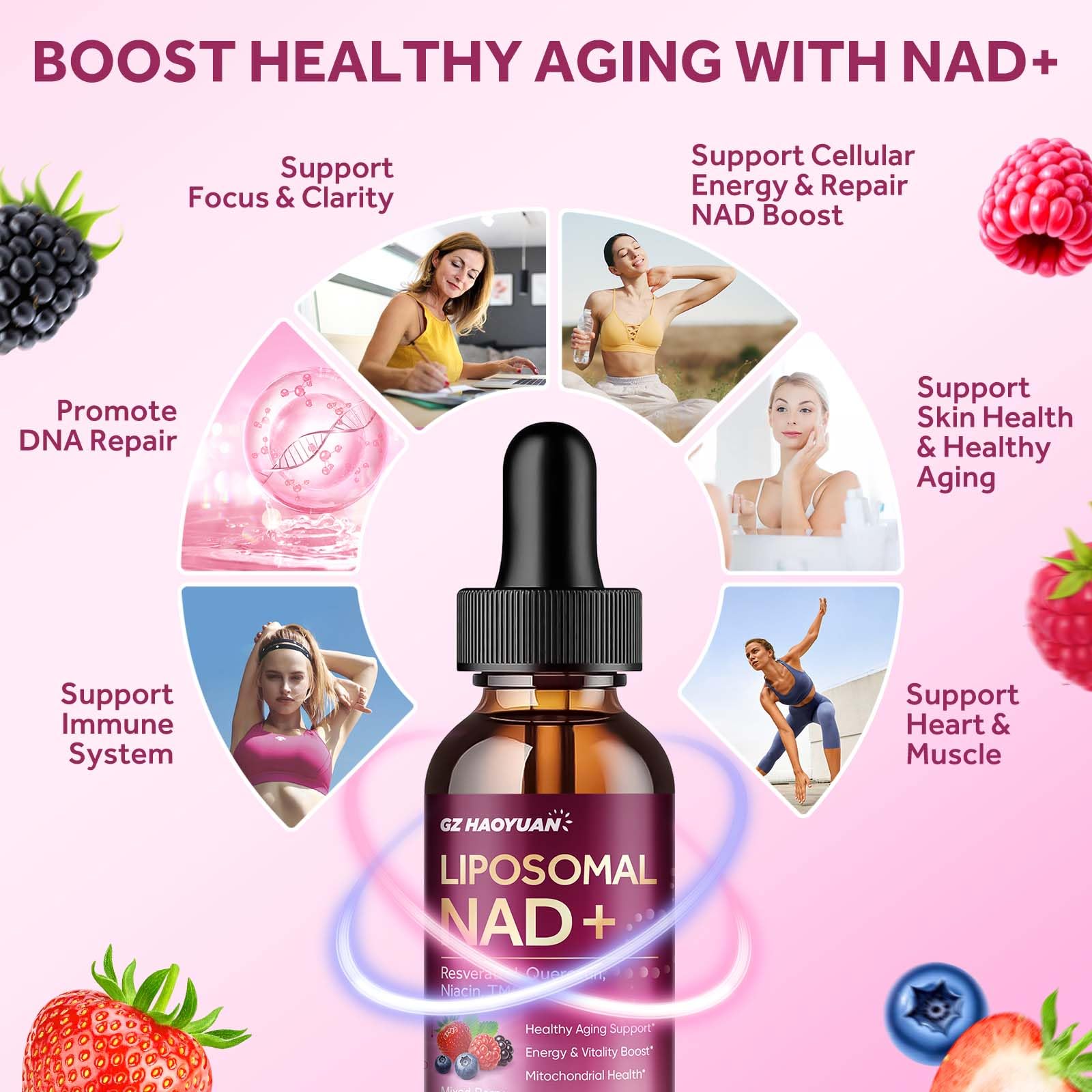 Liposomal NAD Supplement - 1200mg NAD+ Liquid Drops for Women & Men with Nicotinamide, Resveratrol, Quercetin, TMG, Black Pepper Extract - Brain & Cellular Mitochondrial Health, Anti-Aging, Longevity - Maple Wellness Supplements