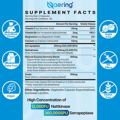 Liposomal Nattokinase 12,000 FU Serrapeptase 360,000 SPU Enzyme Supplement - Enriched with Synergistic Enzymes and Nutrient Blend & Inulin for Circulatory - Maple Wellness Supplements