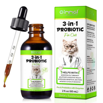 Liquid Cat Probiotic, Natural 3 in 1 Probiotic for Cats, Cat Digestive Support,Gut Health Support,Help with Diarrhea,Gas and Bloating, Cat Herbal Supplements- 60ml - Maple Wellness Supplements
