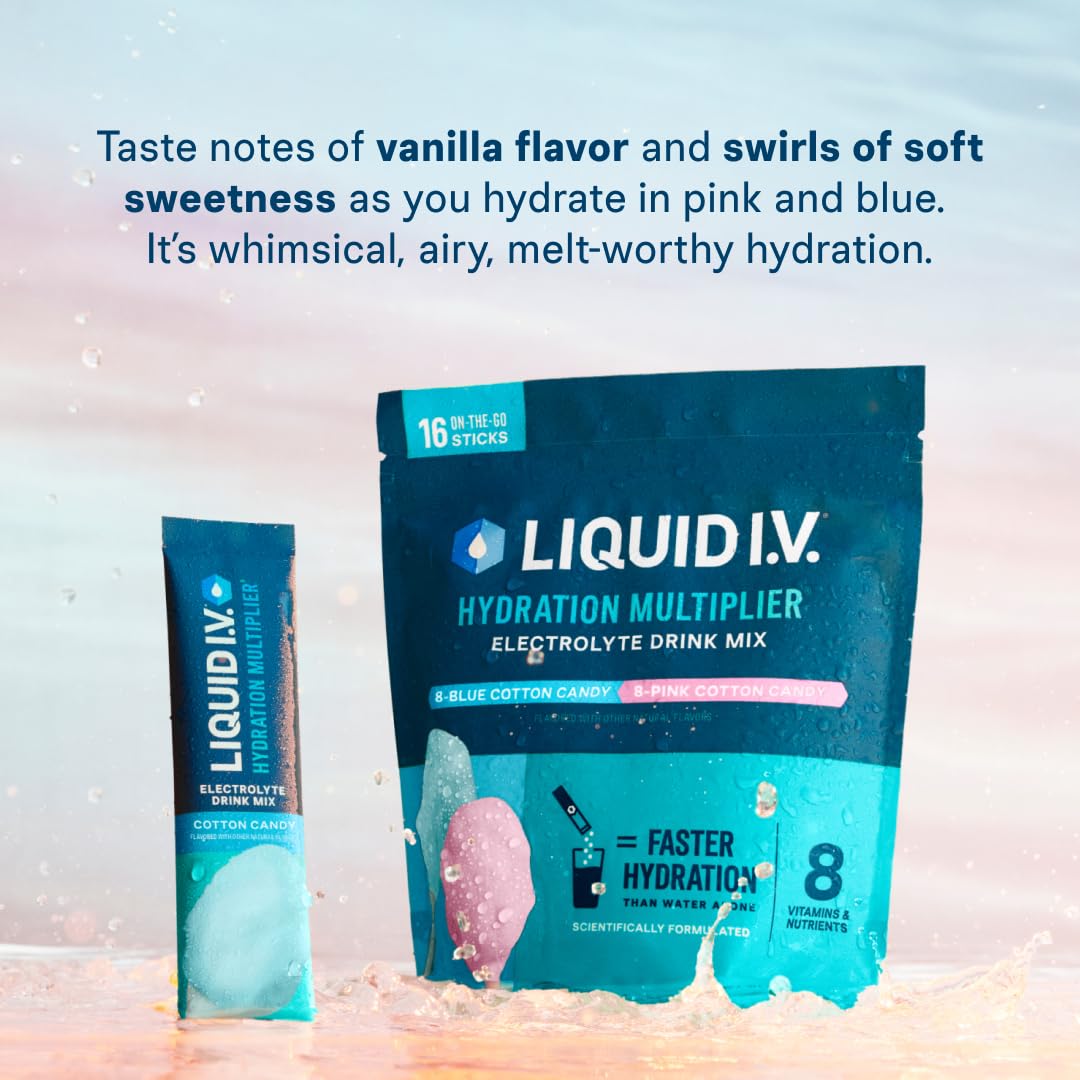 Liquid I.V.® Hydration Multiplier - Cotton Candy | Electrolyte Powder Drink Mix | 1 Pack (16 Servings) - Maple Wellness Supplements