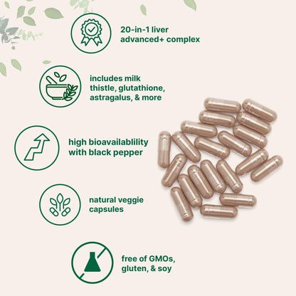Liver Advanced+, 240 Veggie Capsules | 20-in-1 Complex with Milk Thistle, Dandelion, NAD, NAC, ALA, TUDCA, Glutathione, Artichoke, Turmeric, - Maple Wellness Supplements