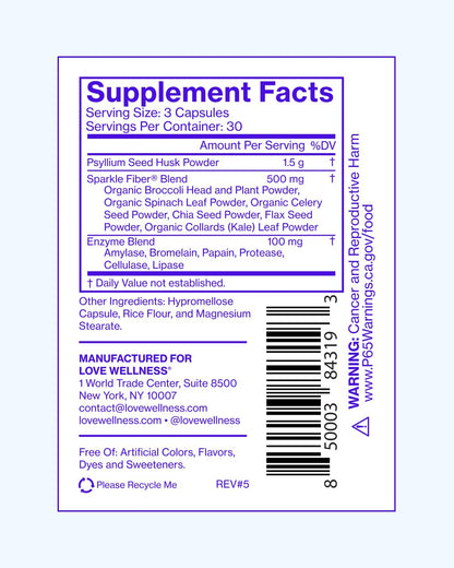 Love Wellness Sparkle Fiber | Fiber Supplement with Digestive Enzymes | Greens Superfood Powder & Psyllium Husk Powder | Promotes Gut Health for Women | Regularity & Bloating Relief | 90 Count - Maple Wellness Supplements