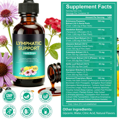 Lymphatic Drainage Drops, Support Supplement with Echinacea, Dandelion, Elderberry, Cleavers, Astragalus, Burdock & More, 2 FL OZ - Natural Lymphatic Cleanse & Immune Support - Maple Wellness Supplements