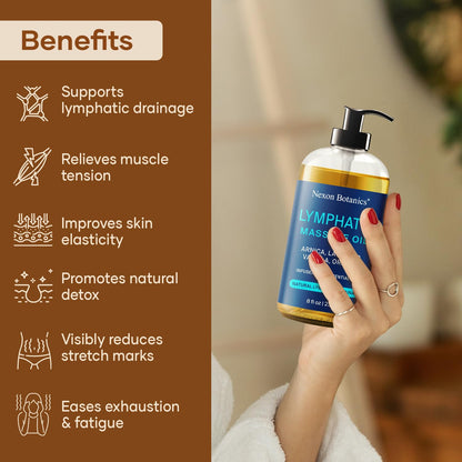 Lymphatic Drainage Massage Oil for Massage Therapy 8 fl oz - Refreshing and Relaxing - Natural Oils with Arnica, Vanilla and Lavender Oil - for Men and Women - Nexon Botanics - Maple Wellness Supplements