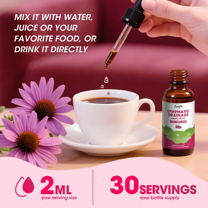 Lymphatic Drainage Supplements Drops for Immune, Lymph System Support, Cleanse & Detox, Liver Health with Echinacea,Elderberry,Cleavers Herb,Burdock, Calendula, Non-GMO, Raspberry Flavor, 2 Fl Oz - Maple Wellness Supplements