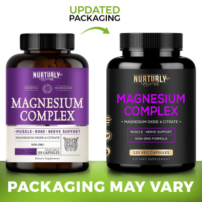 Magnesium Citrate & Oxide 500mg Complex Supplement - High Absorption Maximum Strength - Helps Support Bone Density and Strength, Muscles, Energy and Sleep - 120 Vegan Capsules - Maple Wellness Supplements