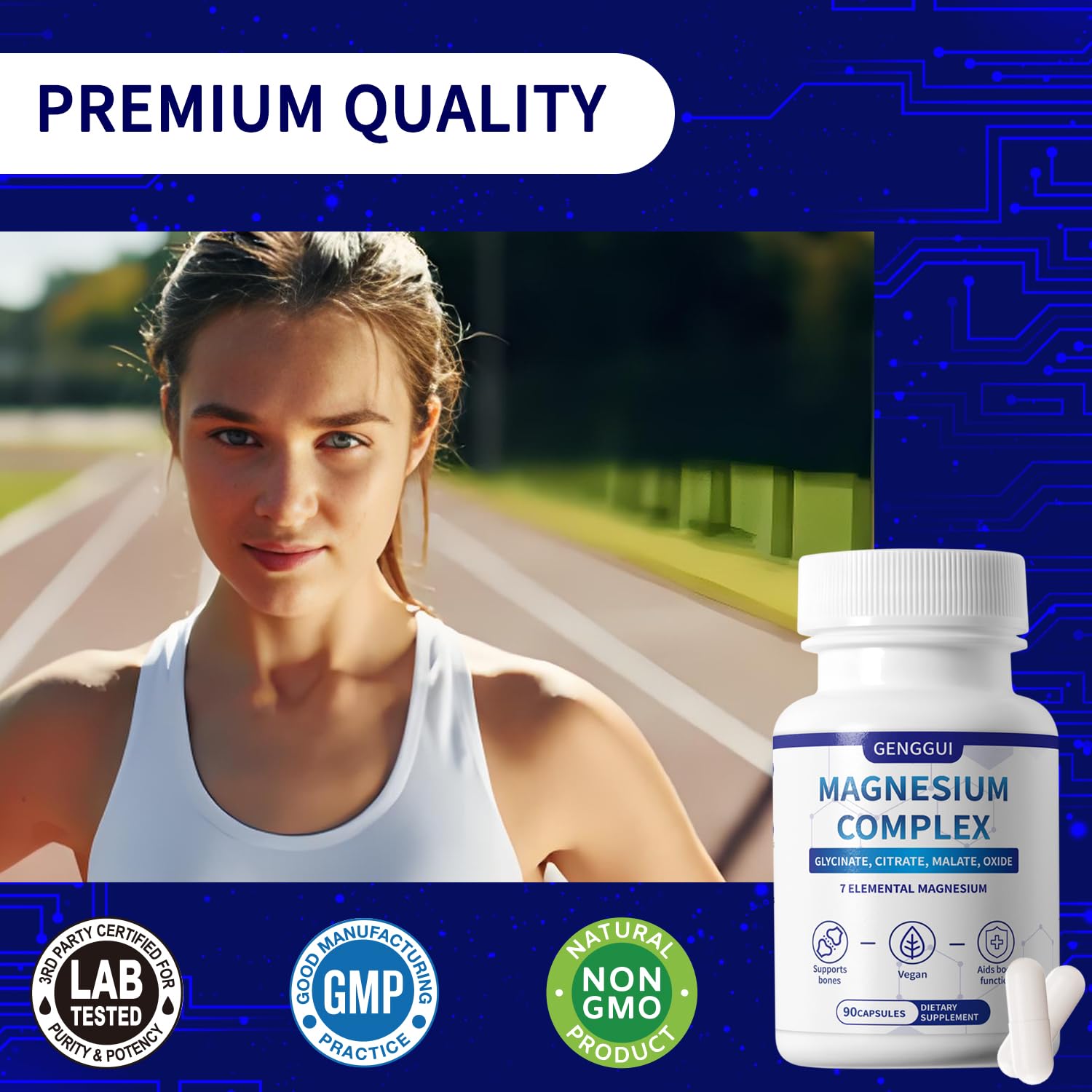 Magnesium Complex 1000mg with 8 Types - Glycinate, Citrate, Malate - Supports Muscle Relaxation, Bone Health, Energy Production & Sleep - High Absorption, Non-GMO, Vegan Capsules, 90 Count (001) - Maple Wellness Supplements
