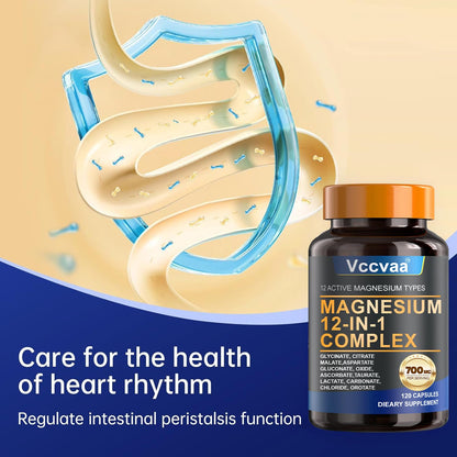 Magnesium Complex 700mg – 12-in-1 Magnesium Supplement with Glycinate, Citrate, Malate, Oxide, Taurate & More – High Absorption for Muscle, Heart, Sleep, Bone, Nerve Support –120 Capsules (1 Pack) - Maple Wellness Supplements