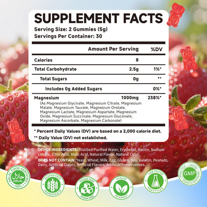 Magnesium Complex Gummies 1000mg | 12-in-1 Magnesium Complex Supplement with Glycinate, Citrate, Malate & Taurate Supports Muscle Function, Bone Health, Rest & Relaxation – Strawberry Flavor, 60 Count - Maple Wellness Supplements