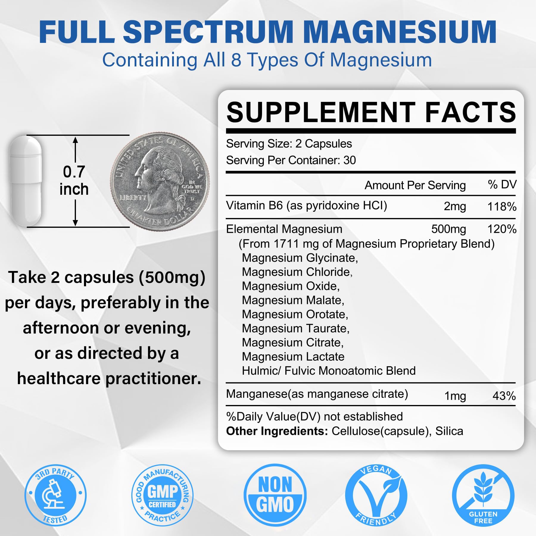 Magnesium Complex Supplement 8 Forms, 500mg Magnesium Glycinate, Malate, Citrate, High Absorption Mg for Calm, Sleep, Mood & Healthy Muscle, Pack of 2, Total 120 Vegan Capsules - Maple Wellness Supplements
