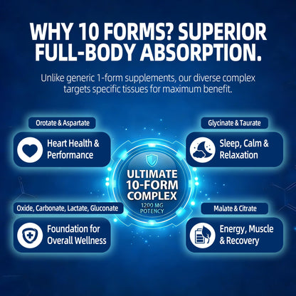 Magnesium Complex Supplement with 10 Forms of Elemental Magnesium, 1200 mg per Serving, Magnesium Glycinate, Citrate, Malate & Taurate, High Absorption Vegan Capsules, Non-GMO - Maple Wellness Supplements