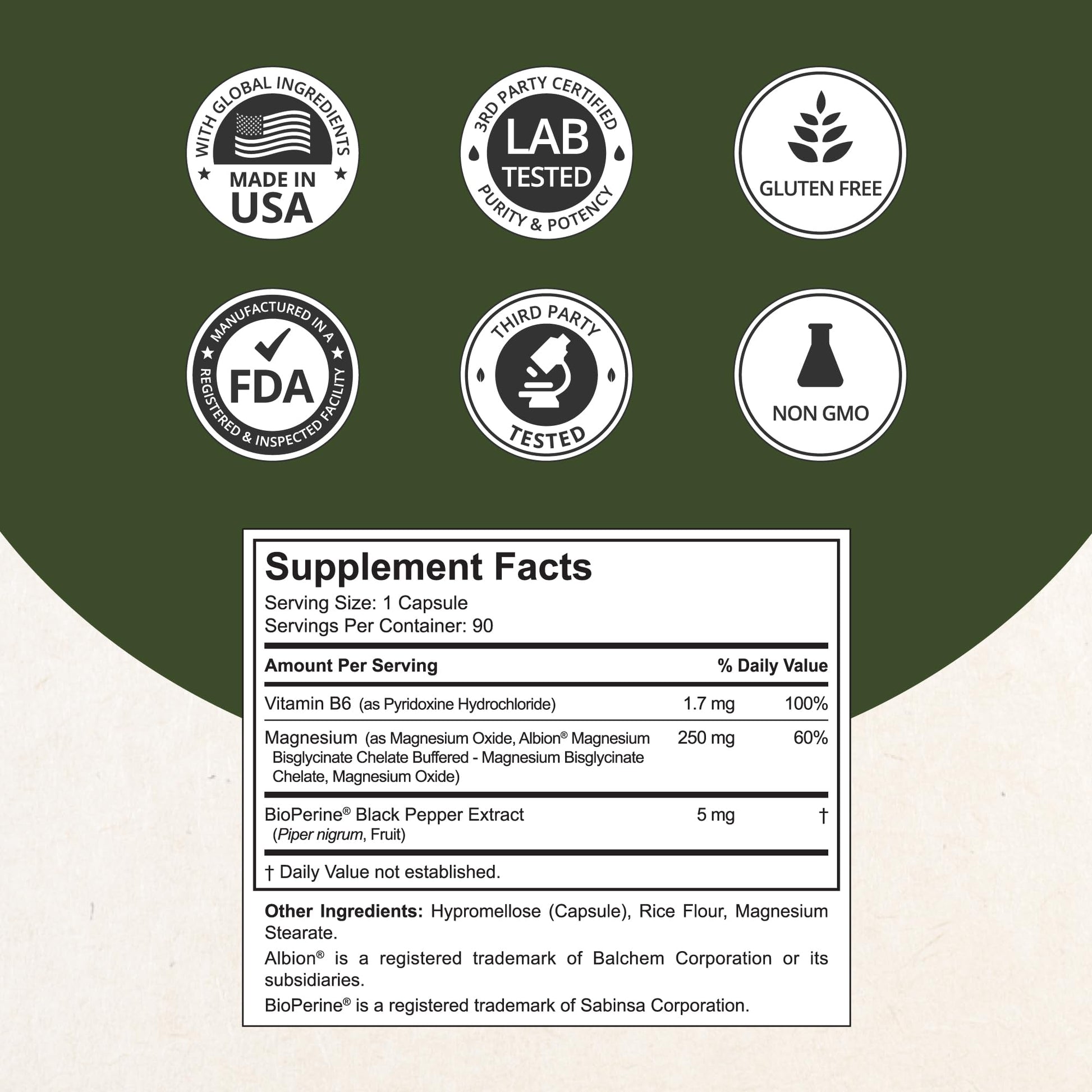 Magnesium Glycinate Chelate Complex with Albion Magnesium Bisglycinate Chelate, Vitamin B6 & BioPerine for Bone, Muscle, Natural Sleep, - Maple Wellness Supplements
