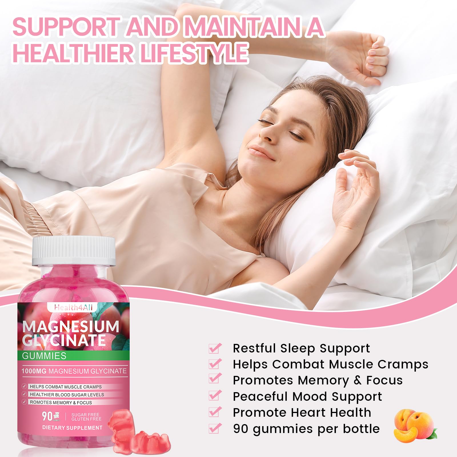 Magnesium Glycinate Gummies 1000mg, High Absorption Sugar Free Magnesium Potassium Supplement for Relaxation - Maple Wellness Supplements