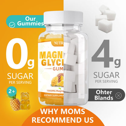 Magnesium Glycinate Gummies 1000mg with Magnesium L-Threonate,Chelated Magnesium Potassium Complex Supplement with VitD, B6, CoQ10, Calcium,Supports for Memory, Calm, - Maple Wellness Supplements