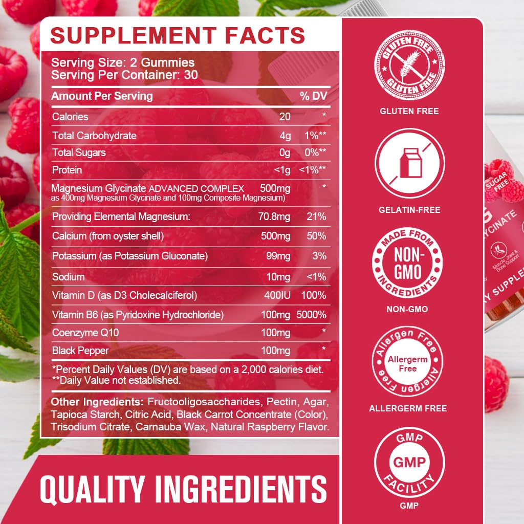 Magnesium Glycinate Gummies 400 mg with 100 mg Composite magnesium - Chelated Magnesium Potassium Supplement with Vitamin D, B6 Supports Calm, Sleep, Memory & Muscle - Maple Wellness Supplements