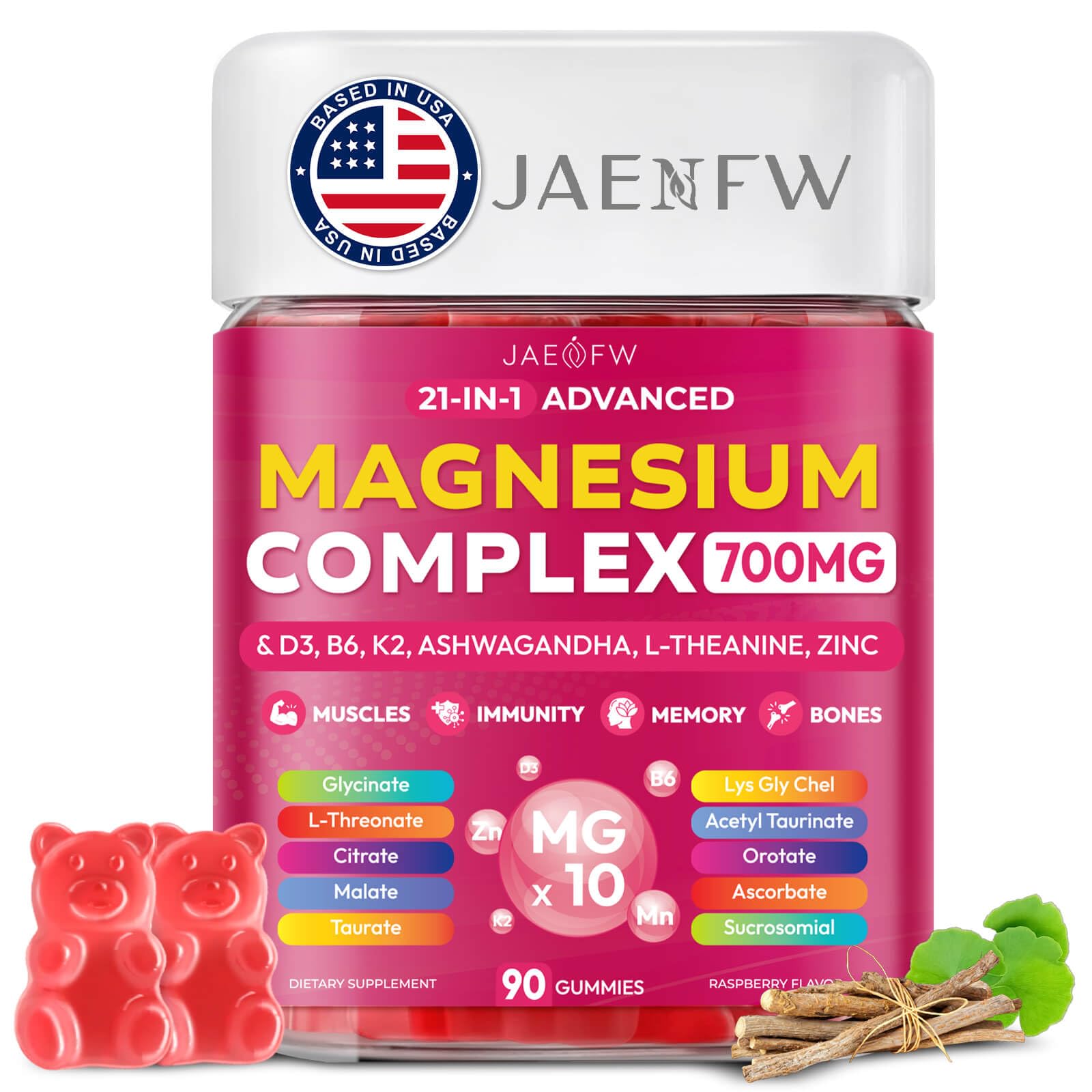 Magnesium Glycinate Gummies 700MG - 21-in-1 Advanced Magnesium Supplement with Ashwagandha, L-Theanine, Zinc, Vitamin - Sugar Free Magnesium Gummies for zzZ - Maple Wellness Supplements