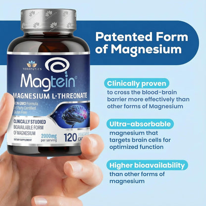 Magnesium L Threonate, Magtein, Brain Supplement for Memory, Focus, Sleep and Cognitive Support, High Absorption Magnesium L-Threonate, Non-GMO - Maple Wellness Supplements