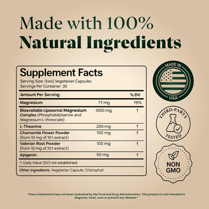 Magnesium L-Threonate with Apigenin, Valerian Root & L-Theanine – No Melatonin Restful Sleep & Brain Supplement – Clinically Studied 7-Ingredient Formula - Maple Wellness Supplements