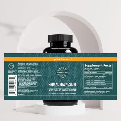 Magnesium Supplement Complex 310mg by Primal Harvest with Magnesium Glycinate, Citrate, Malate, and Zinc 120 Capsules - Maple Wellness Supplements