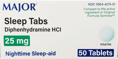 Major Sleep Tabs Diphenhydramine 25mg 50 Ct - Maple Wellness Supplements